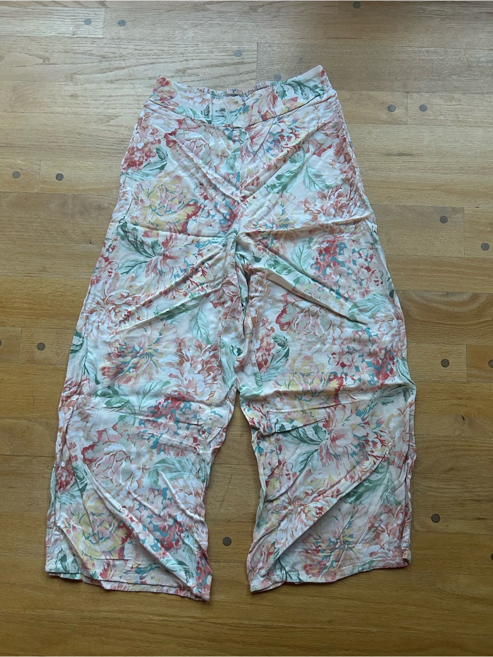 O'Neill Floral Smocked Waist Wide-Leg Pants in Coral, Green & Cream